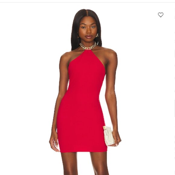 (NEW) REVOLVE Red Halter Mini Dress w/ Gold Detailing - Picture 1 of 8